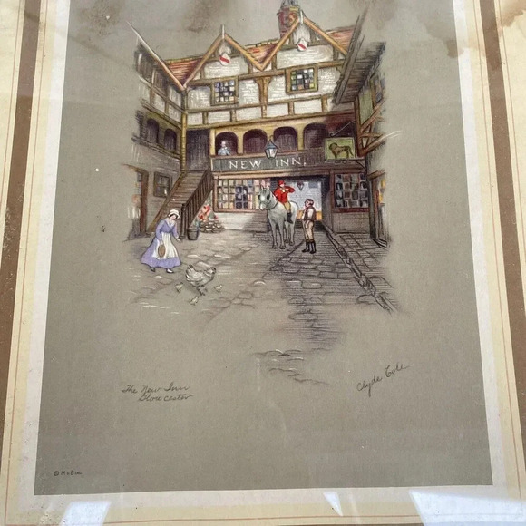 VTG Clyde Cole The New Inn Hotel Gloucester Color Art Print Signed And Framed - Picture 2 of 10